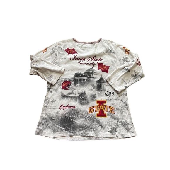 Vintage 90s Iowa State University Football Gemmed Quarter Sleeve Blouse – Size L - Picture 2 of 5